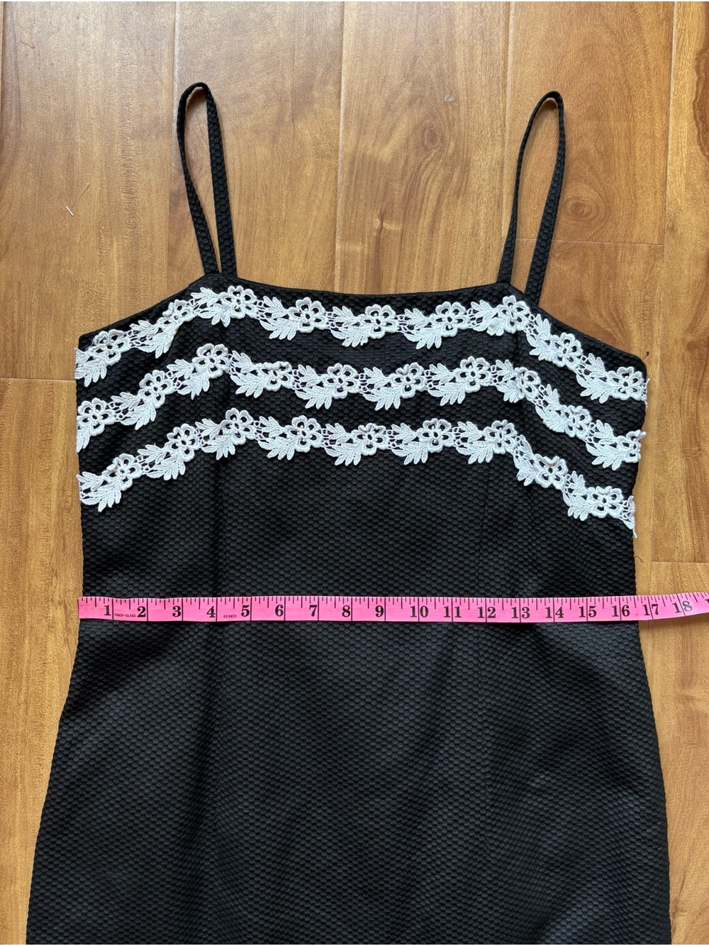 Vintage 90s Black Slip Dress with White Lace Floral Trim - Picture 11 of 14